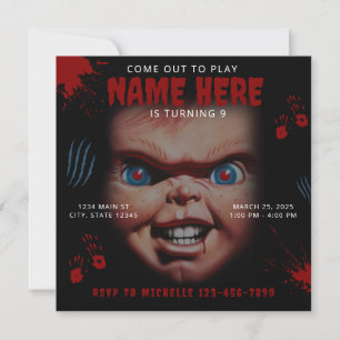 Chucky Doll Blue Red Bloody Invitation