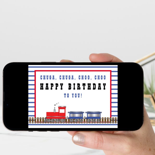 Chuga, Chuga  Choo Choo Red | Blue Train Birthday Card (Front Digital)