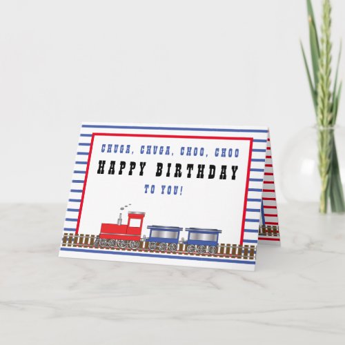 Chuga Chuga  Choo Choo Red  Blue Train Birthday Card