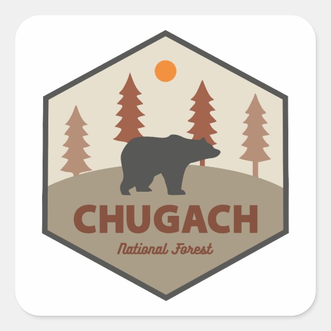 Chugach National Forest Alaska Bear Square Sticker (Front)