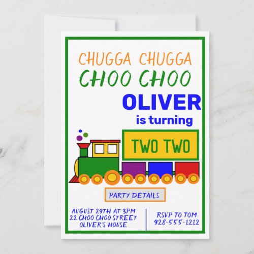 Chugga Choo Choo Boys 2nd Birthday Invitation