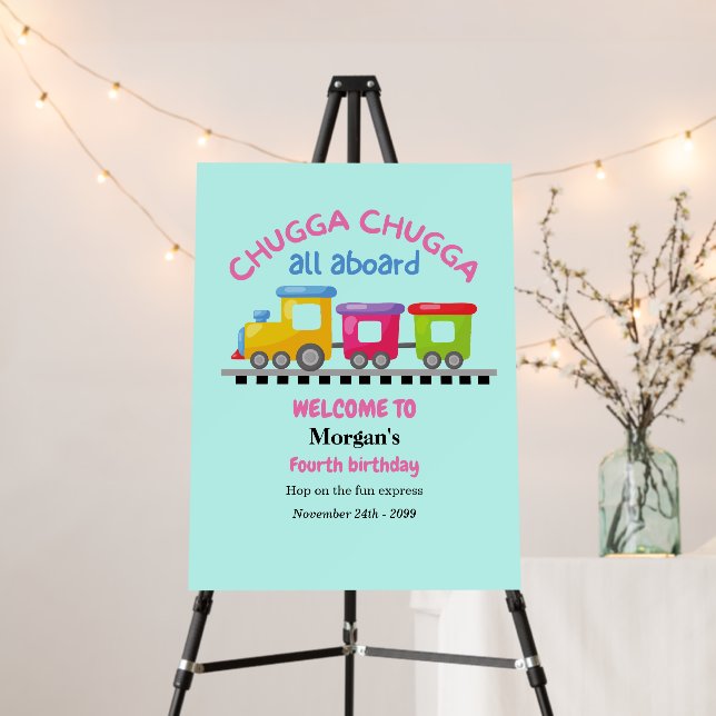 Chugga Choo Train Themed Cartoon Any Age Birthday  Foam Board (In Situ (Stand))