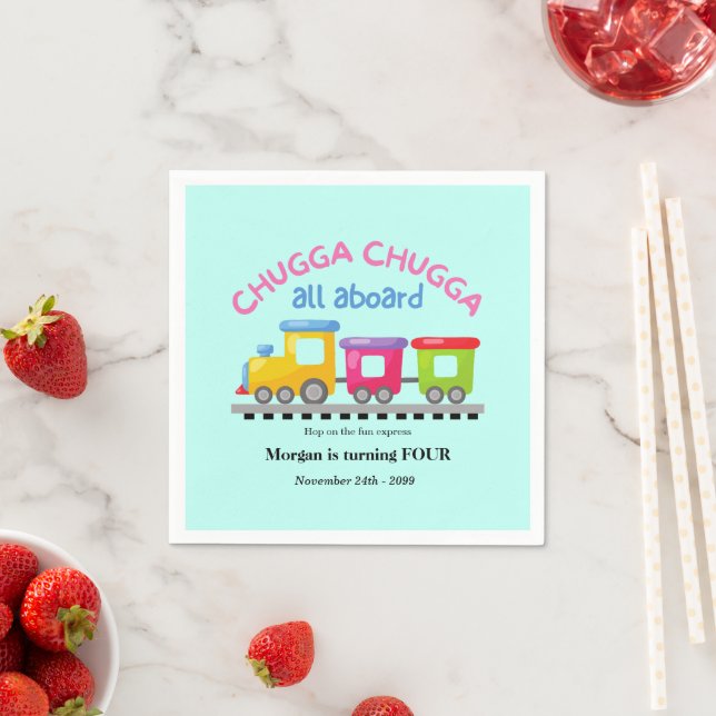 Chugga Choo Train Themed Cartoon Any Age Birthday  Napkins (Insitu)