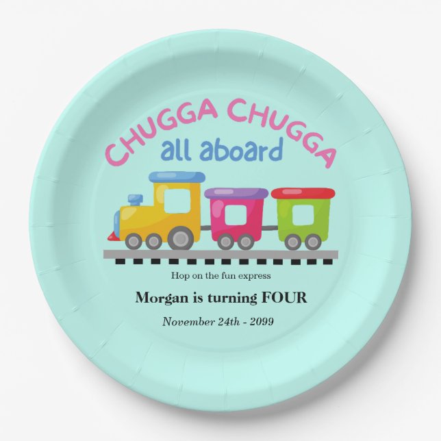 Chugga Choo Train Themed Cartoon Any Age Birthday  Paper Plates (Front)