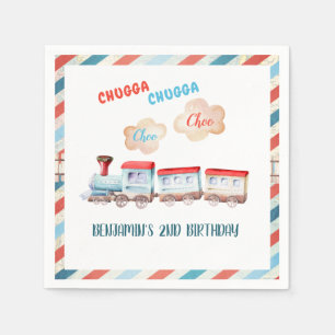 Chugga Choo Vintage Train Boy Red Blue Birthday Napkins