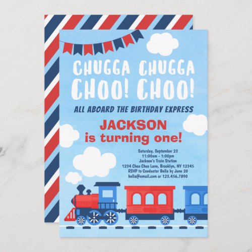 Chugga Chugga Choo Choo Boys Train 1st Birthday Invitation