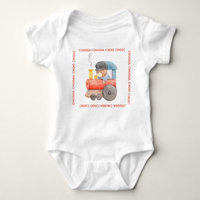 Chugga Chugga Choo Choo Teddy Bear Train Baby Bodysuit (Front)