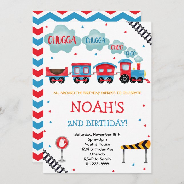Chugga Chugga Choo Choo Train Birthday Invitation (Front/Back)