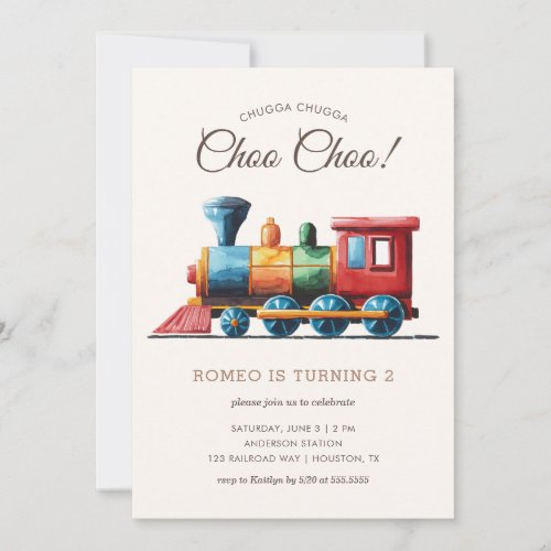 Chugga Chugga Choo Choo Vintage Train 2nd Birthday Invitation