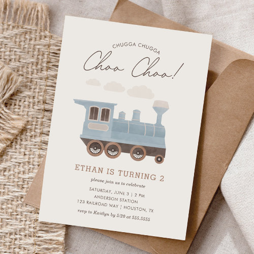 Chugga Chugga Choo Choo Vintage Train 2nd Birthday Invitation