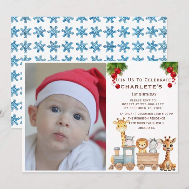 Chugga Chugga Christmas Train Birthday Invitation (Front/Back)