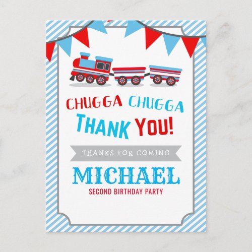 Chugga chugga train birthday baby shower thank you postcard