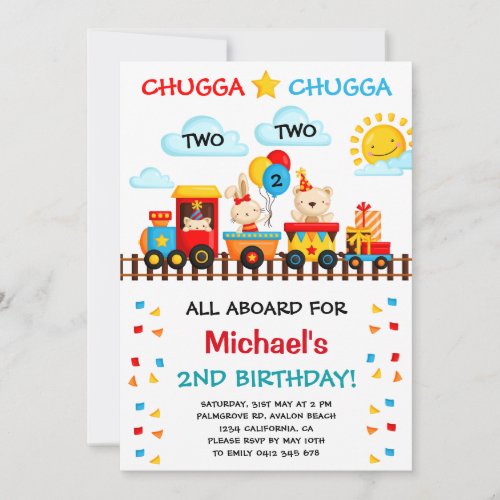 Chugga Chugga Two Train 2nd Boy Birthday Party  Invitation