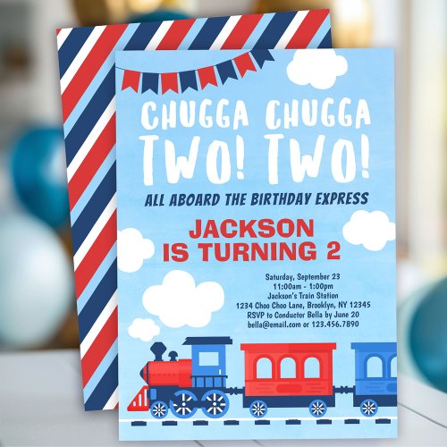 Chugga Chugga TWO TWO Boys Train 2nd Birthday Invitation