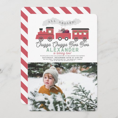 Chugga Chugga Two Two Christmas Train 2nd Birthday Invitation