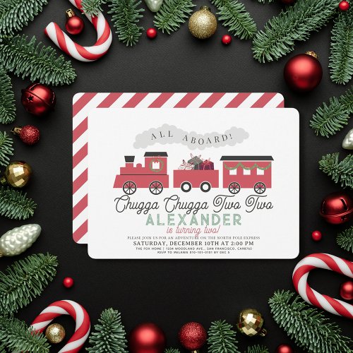 Chugga Chugga Two Two Christmas Train 2nd Birthday Invitation