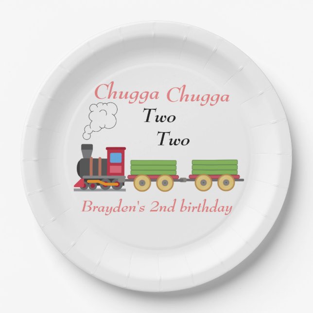 Chugga chugga two two red boy 2nd birthday plates (Front)