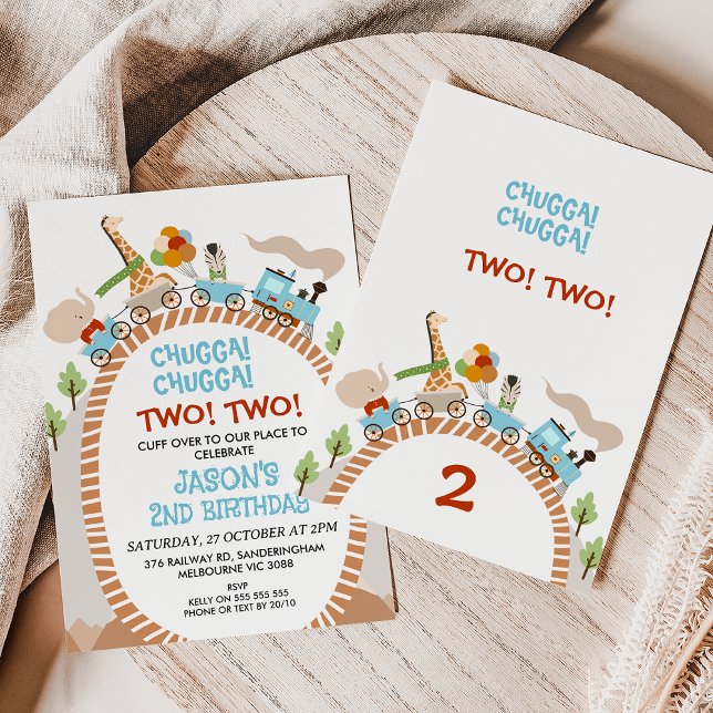 Chugga Chugga Two Two Train 2nd Birthday Invitation (Chugga Chugga Two Train Birthday Party Invitation,  Train Birthday Party Invite, Train 2nd Birthday)