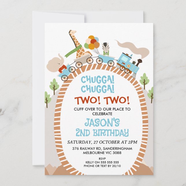 Chugga Chugga Two Two Train 2nd Birthday Invitation (Front)