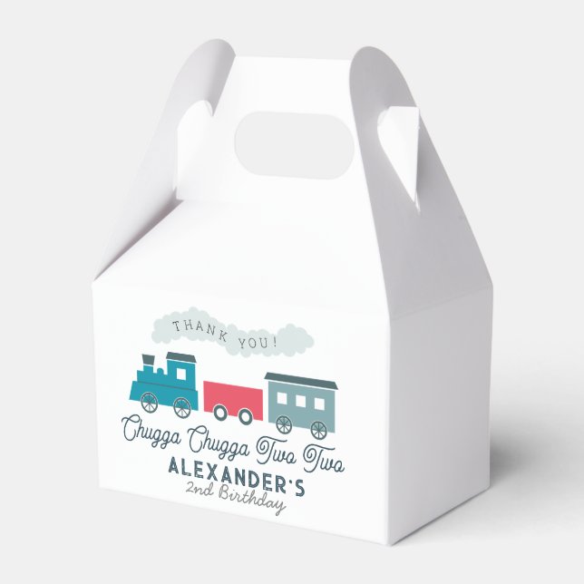 Chugga Chugga Two Two Train Blue Boy 2nd Birthday Favor Boxes (Front Side)