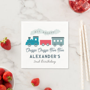 Chugga Chugga Two Two Train Blue Boy 2nd Birthday Napkins