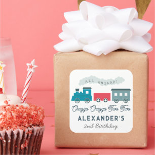 Chugga Chugga Two Two Train Blue Boy 2nd Birthday Square Sticker