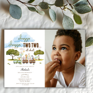 Chugga Chugga Two Two Train Photo 2nd Birthday  Invitation