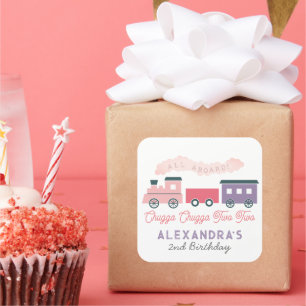 Chugga Chugga Two Two Train Pink Girl 2nd Birthday Square Sticker
