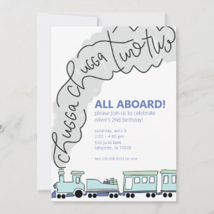 Chugga Chugga Two Two Train Second Birthday Party  Invitation