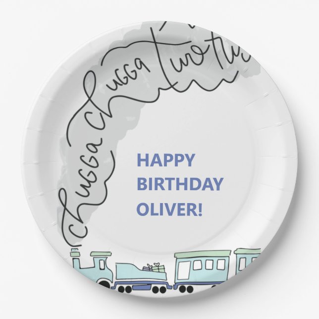 Chugga Chugga Two Two Train Second Birthday Party  Paper Plates (Front)