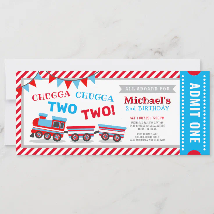 chugga chugga two two train ticket birthday invitation zazzle