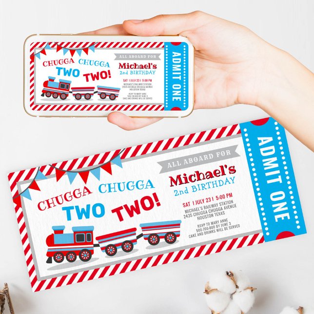 Chugga chugga two two train ticket birthday invitation (Creator Uploaded)