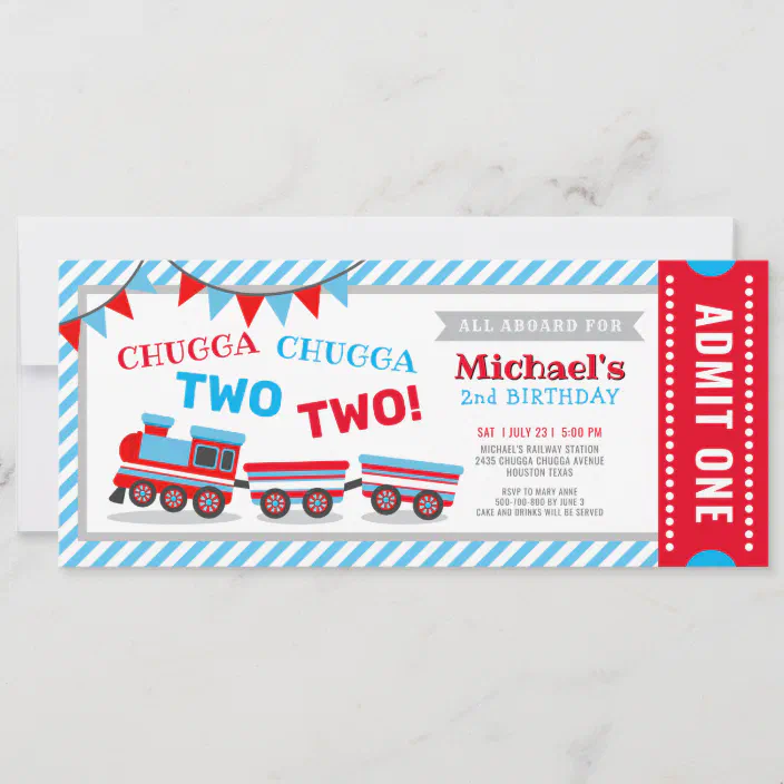 chugga chugga two two train ticket birthday invitation zazzle com