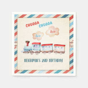 Chugga Two Train Choo Boy Red Blue 2nd Birthday Napkins