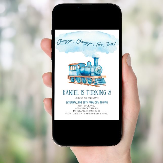 Chugga Two Two Choo Choo Train 2nd Birthday Party Invitation (Front Digital)