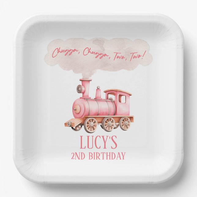 Chugga Two Two Choo Choo Train 2nd Birthday Party Paper Plates (Front)