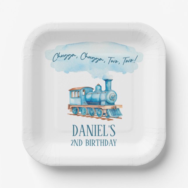 Chugga Two Two Choo Choo Train 2nd Birthday Party Paper Plates (Front)