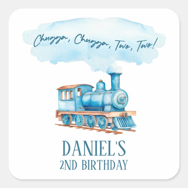 Chugga Two Two Choo Choo Train 2nd Birthday Party Square Sticker (Front)