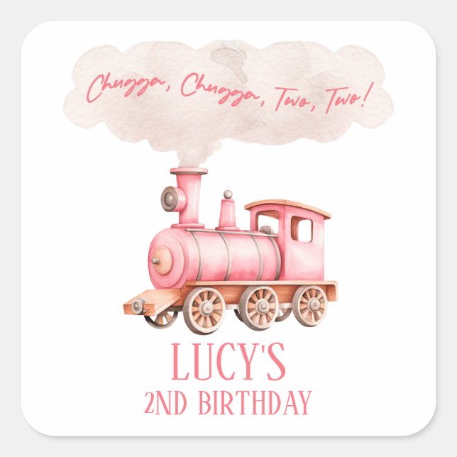 Chugga Two Two Choo Choo Train 2nd Birthday Party Square Sticker (Front)
