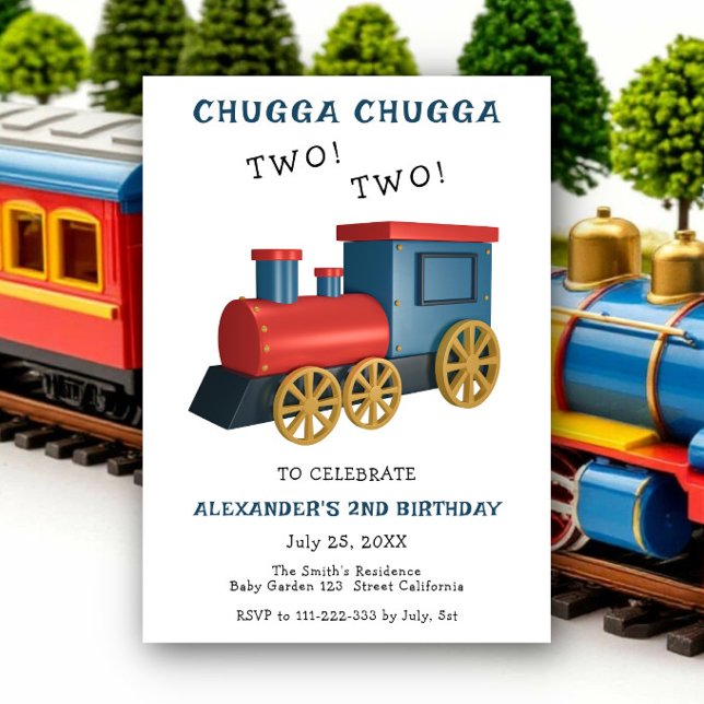 Chugga Two Two Train Second Birthday Invitation (Creator Uploaded)
