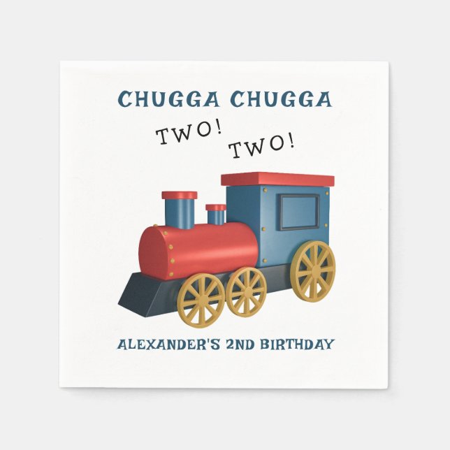 Chugga Two Two Train Second Birthday Napkins (Front)