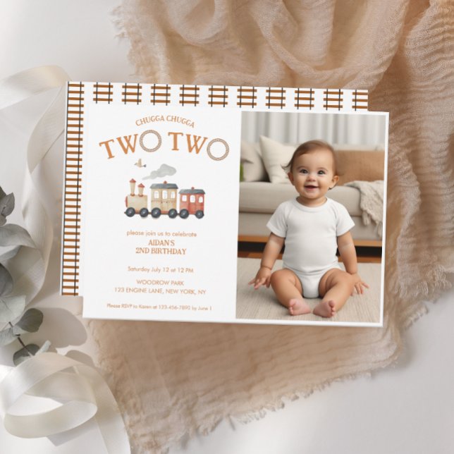 Chugga Two Two Train Second Birthday Photo Invitation (Creator Uploaded)