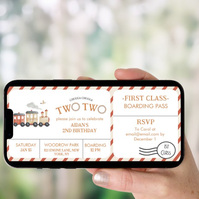 Chugga Two Two Train Ticket Second Birthday Invitation (Front Digital)