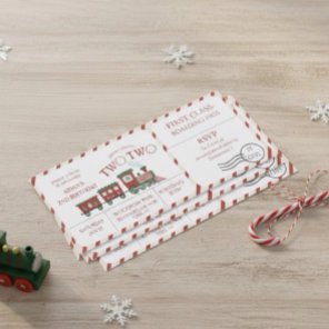 Chugga Two Two Winter Train Ticket Second Birthday Invitation