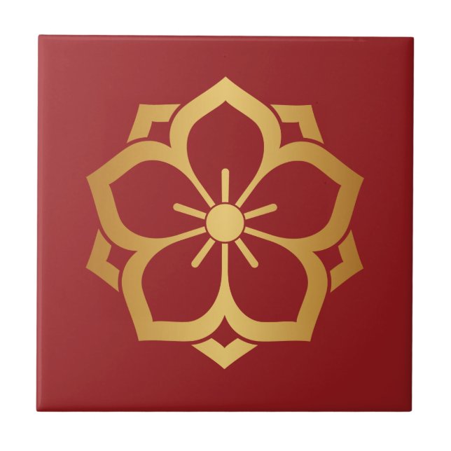Chuinyaekikyo Japanese Kamon Cherry Blossom Gold Tile (Front)