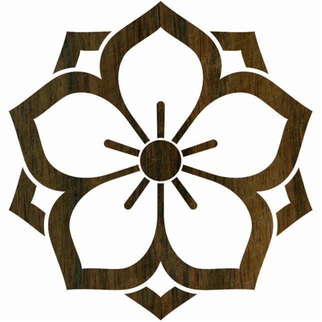 Chuinyaekikyo Japanese Kamon Cherry Blossom Wood Statuette (Front)