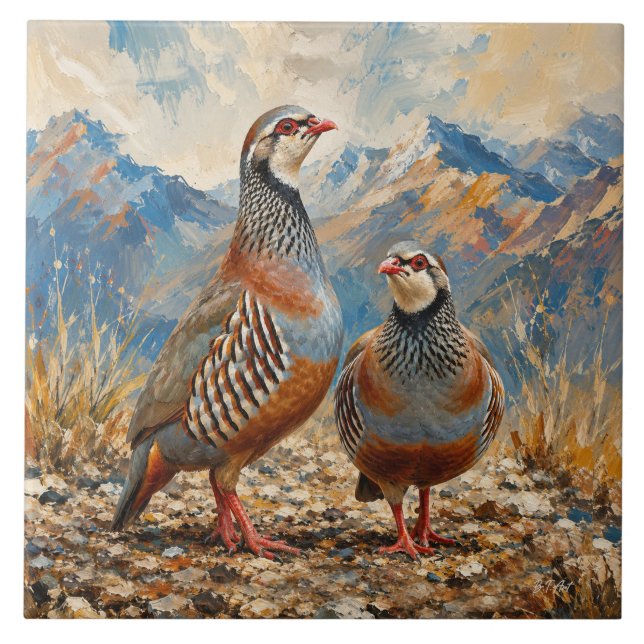 Chukar Partridge Pair Art  Ceramic Tile (Front)