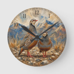 Chukar Partridge Pair Art Round Clock