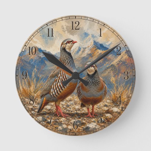Chukar Partridge Pair Art Round Clock