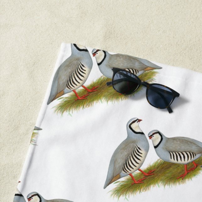 Chukar Partridge Pair Beach Towel (In Situ)
